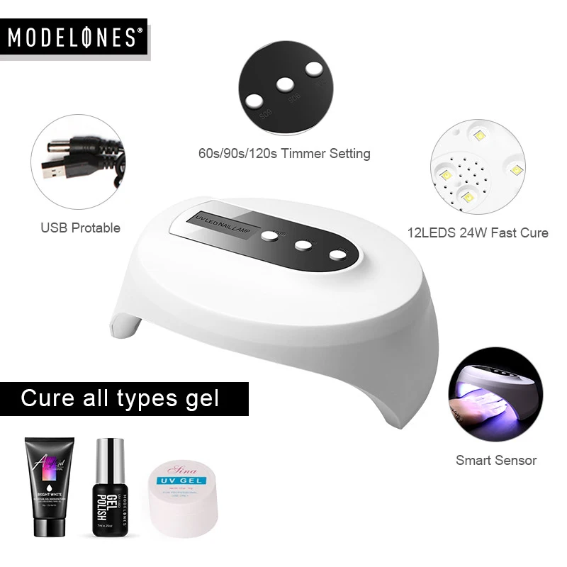 Сушилка для ногтей Modelones Z10 24 Вт с умным датчиком УФ лампа 12 светодиодами и usb