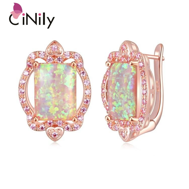 

CiNily Pink Fire Opal Rose Gold Plated Exquisite Earrings for Girls Jewelry