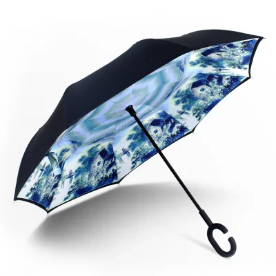 4 Ветрозащитный обратный складной двойной слой перевернутый Chuva зонтик Женский Для xiaomi самостоящий защита от дождя c-крюк руки для автомобиля - Цвет: 4