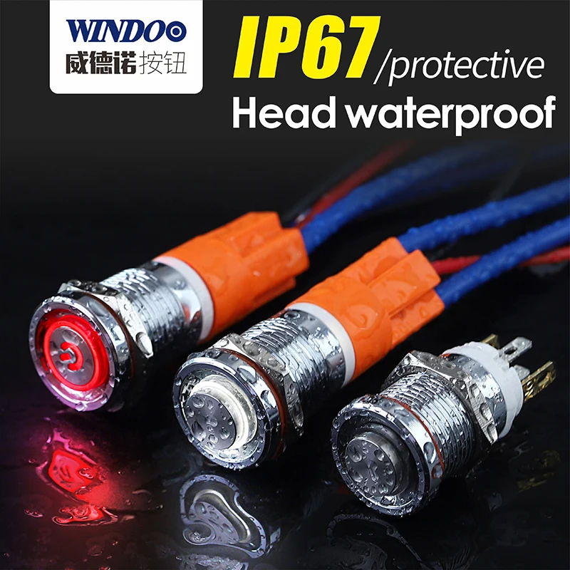 WINDOO 12mm 7A high current 4 pin switch waterproof IP67 latching or momentary micro metal push button with LED 24V220V | Обустройство
