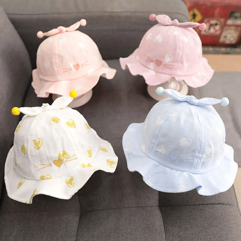 Summer Sunscreen Baby Cap Sweet Heart Children Panama Hat Boy Girl Beanie Beach Caps Bucket Hats Breathable High Quality |