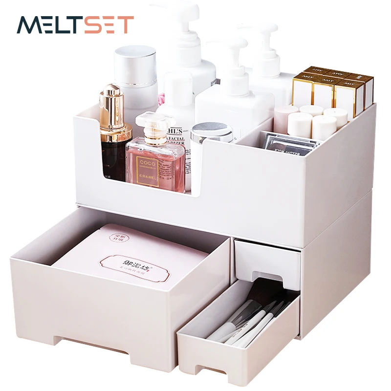 Пластик ящика макияж ящик двойной слой косметики Органайзер настольный для
