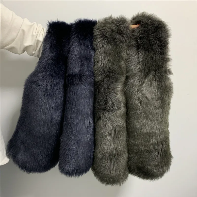 Женский меховой жилет, модное пальто, теплый меховой элегантный женский жилет, куртки, Пушистый Жилет из лисьего меха, осенне-зимняя куртка для женщин, Новинка