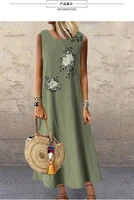 sundress women summer dress 2021 printing sexy dress midi casual linen loose sleeveless printed long maxi dress