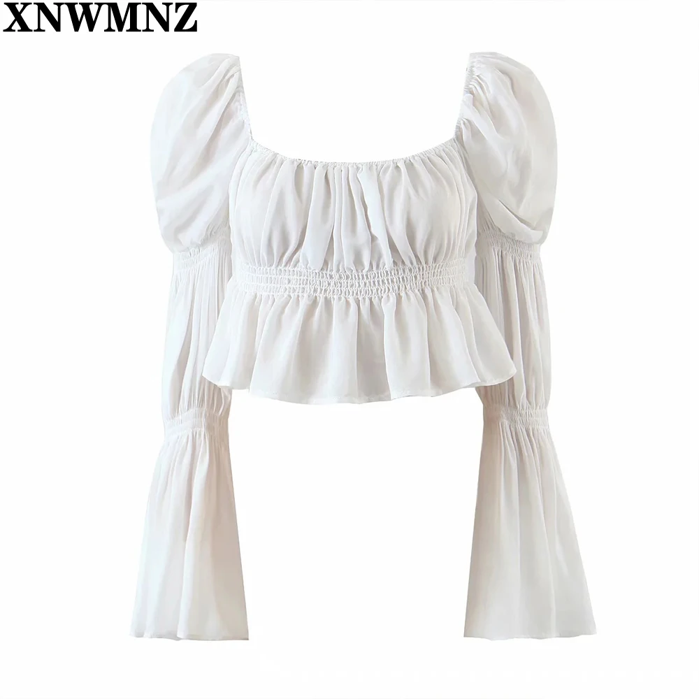 Женские рубашки и блузка XNWMNZ винтажная укороченная с квадратным воротником