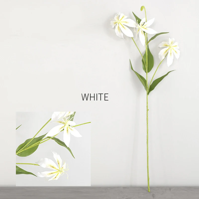 White 73 см 3 головы искусственная лилия букет искусственные лилии Цветы Поддельные Renanthera цветочные искусственные орхидеи ветка для дома Свадебная вечеринка Декор - Цвет: White