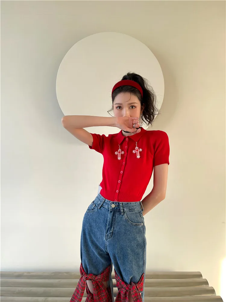 Кардиган женский летний в готическом стиле с красным крестом | Женская одежда