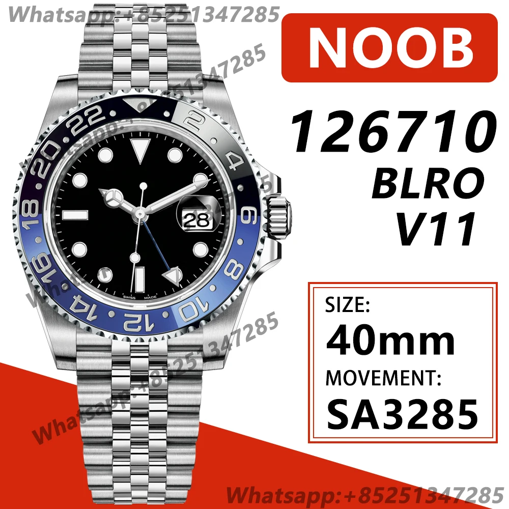 Мужские автоматические механические часы 40 мм GMT Master II 126710 BLNR черный/синий 904L SS Noob