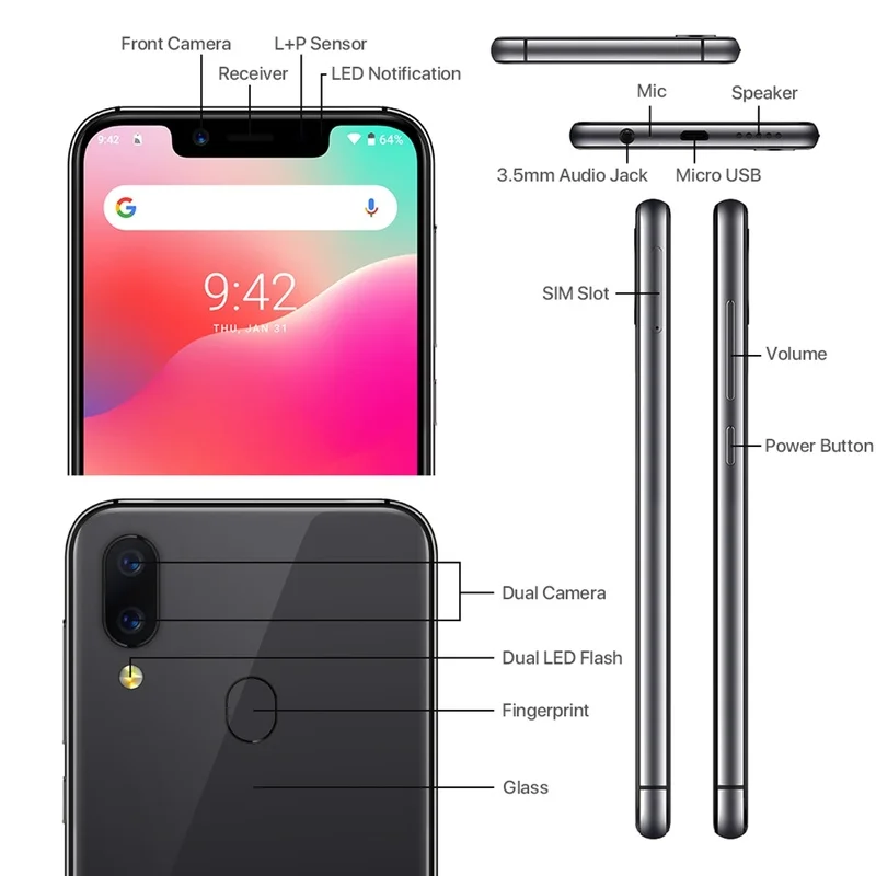 UMIDIGI A3 PRO смартфон с 5 7 дюймовым дисплеем четырёхъядерным процессором MT6739 ОЗУ 3 ГБ