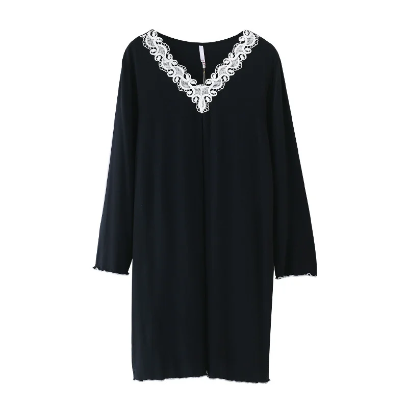 

Spring Summer Modal Nightgown Women Lace V-Neck Night Dress Long Sleeve Midi Nightdress Female Sleepwear Nighties