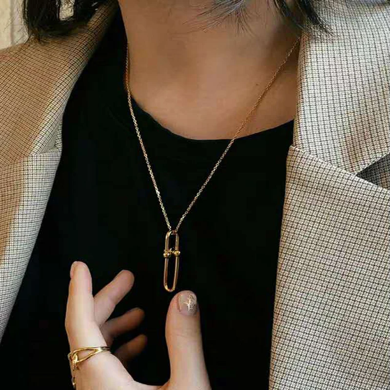 

New 1:1 S925 Sterling Silver U-Shaped Exclusive Sale Necklace Women Original Brand Logo Fine Workmanship Jewelry Valentine Gift