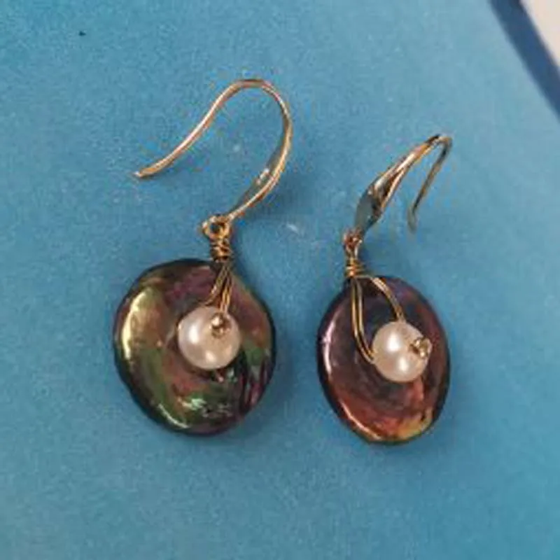 

15-16mm flat black freshwater pearl dangle earring fashion handmade jewelry