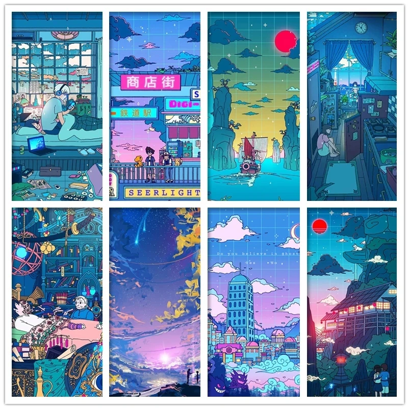 

Cross Stitch Vaporwave Painting 5D Diamond Home Decor Animation Role Picture Embroidery Pattern Wall Sticker Full Round Drill