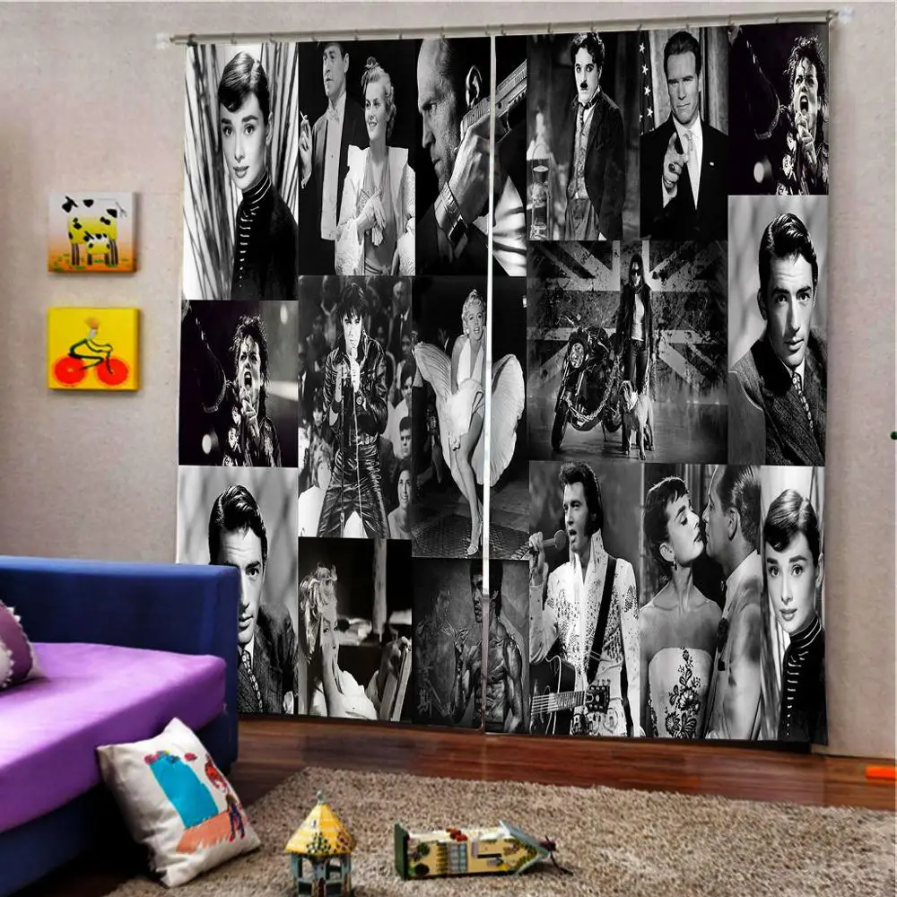 

European Black and white Curtain Blackout Window Curtain Living Room Bedroom 3D Sheer Curtain For Window