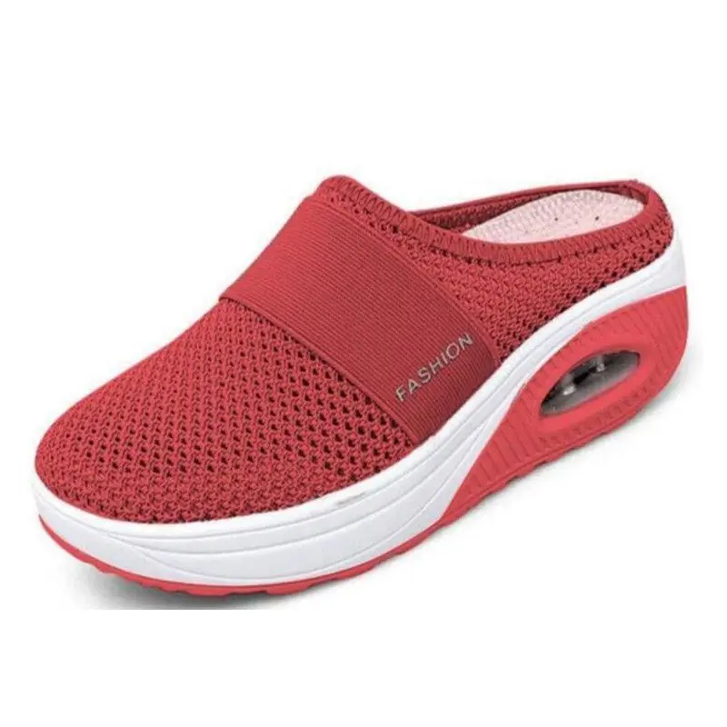 

2021 Summer Women Thick Sole Half Shoes Flying Weave Platform Sport Shoes Ladies Toning Wedge Sneakers Breathable Rocking Shoes