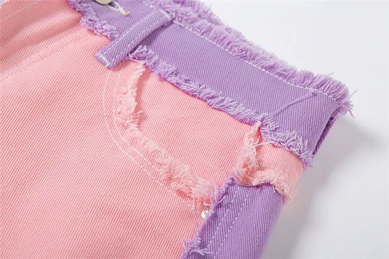 

2020 Contrast Color Distressed Slim Jeans Pants Women Preppy Style Chic Streetwear Outfits High Waist Straight Denim Pants Y2K