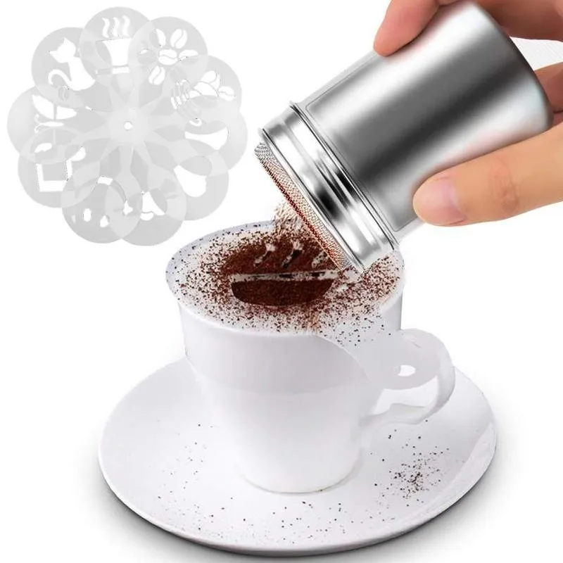 

19pcs/set Coffee Stencils Coffee Printing Mould Foam Tools Mold Accessories Cake Powdered Sieve Cappuccino Drawing Spray Ca O8M9