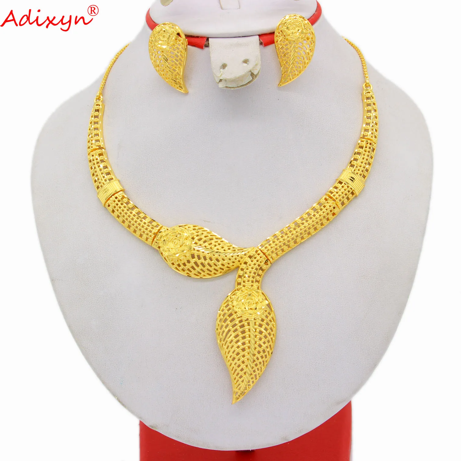Adixyn Dubai Jewelry-sets Necklaces Earrings 24k Gold Color African Jewelry Arab Wedding Accessories N04071