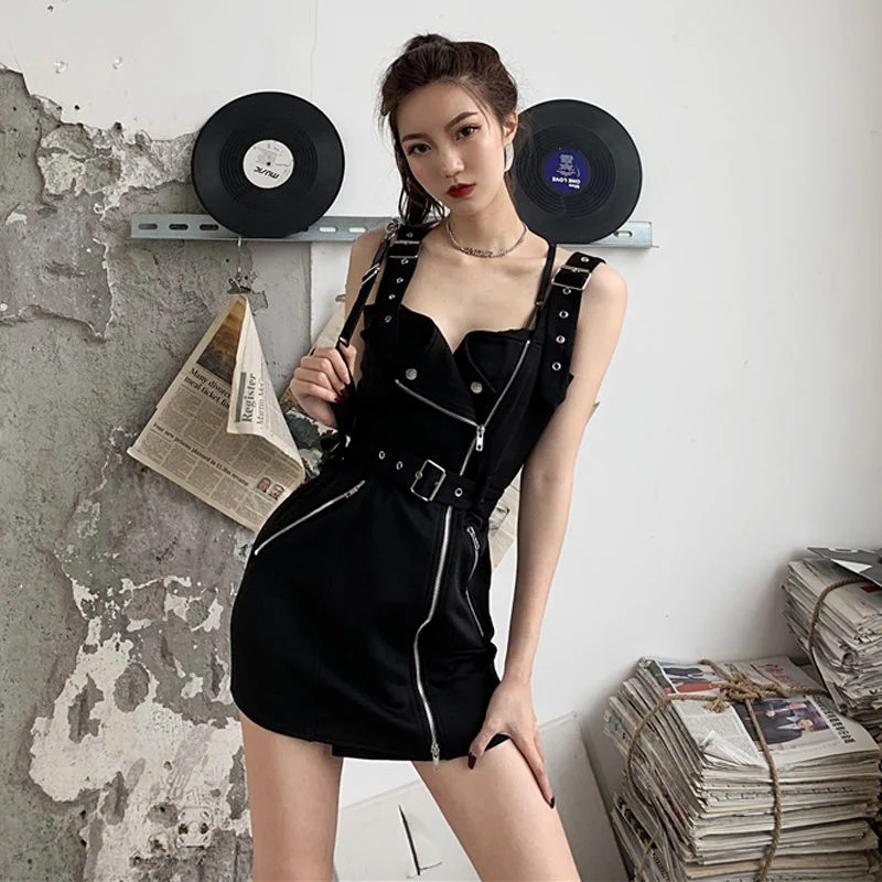 

Японское черное готическое платье в стиле панк гранж 2021 Корейская уличная одежда для E-Girl женские летние праздвечерние чные платья в стиле Х...