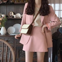 spring autumn womens fashion 2 pcs set 2021 korean office lady casual loose suit coata line skirts sets pink cardigan female