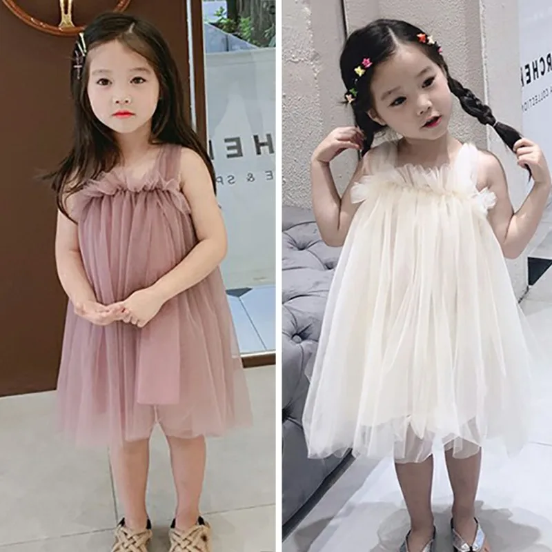 Детское летнее платье без рукавов с сеткой | Детская одежда и обувь