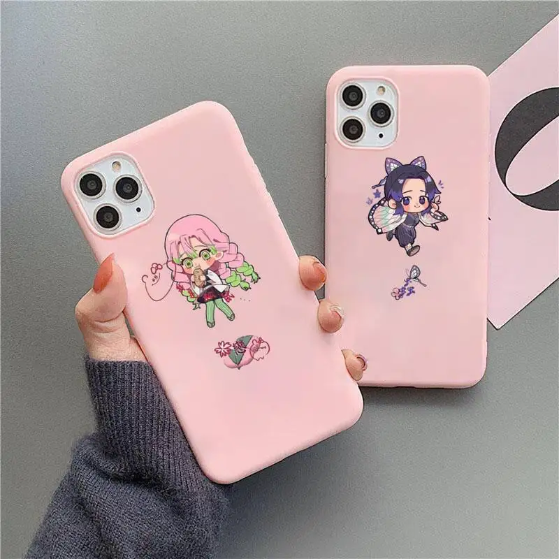 

Demon Slayer Kimetsu No Yaiba Phone Case Pink Candy Color for iPhone 11 12 mini pro XS MAX 8 7 6 6S Plus X SE 2020 XR