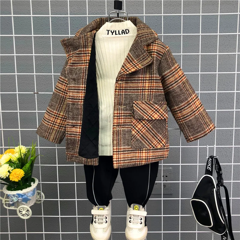 

Шерстяные пальто для мальчиков, флисовые куртки, модная утепленная теплая спортивная одежда из хлопка с бархатной подкладкой для осени и зи...