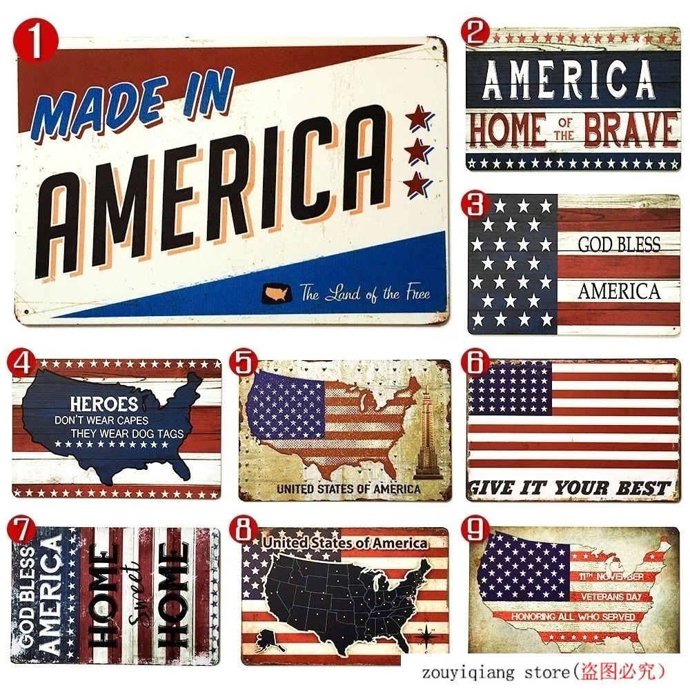 Американский флаг Ретро Металлические постеры жестяные знаки бляшки бар гараж