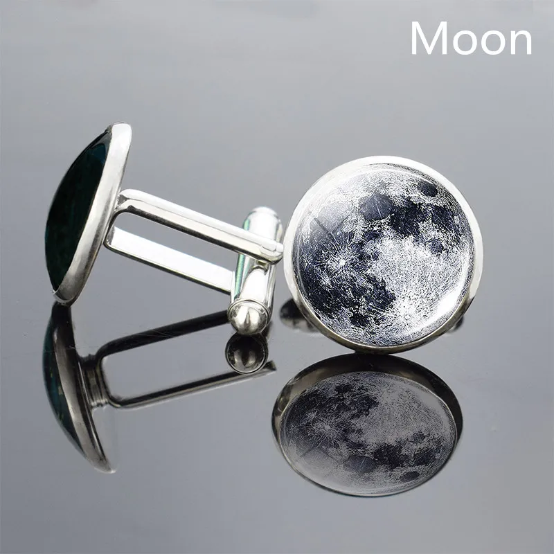 1 пара Запонки с полной луной галактики планеты Костюмы Рубашки посеребренные