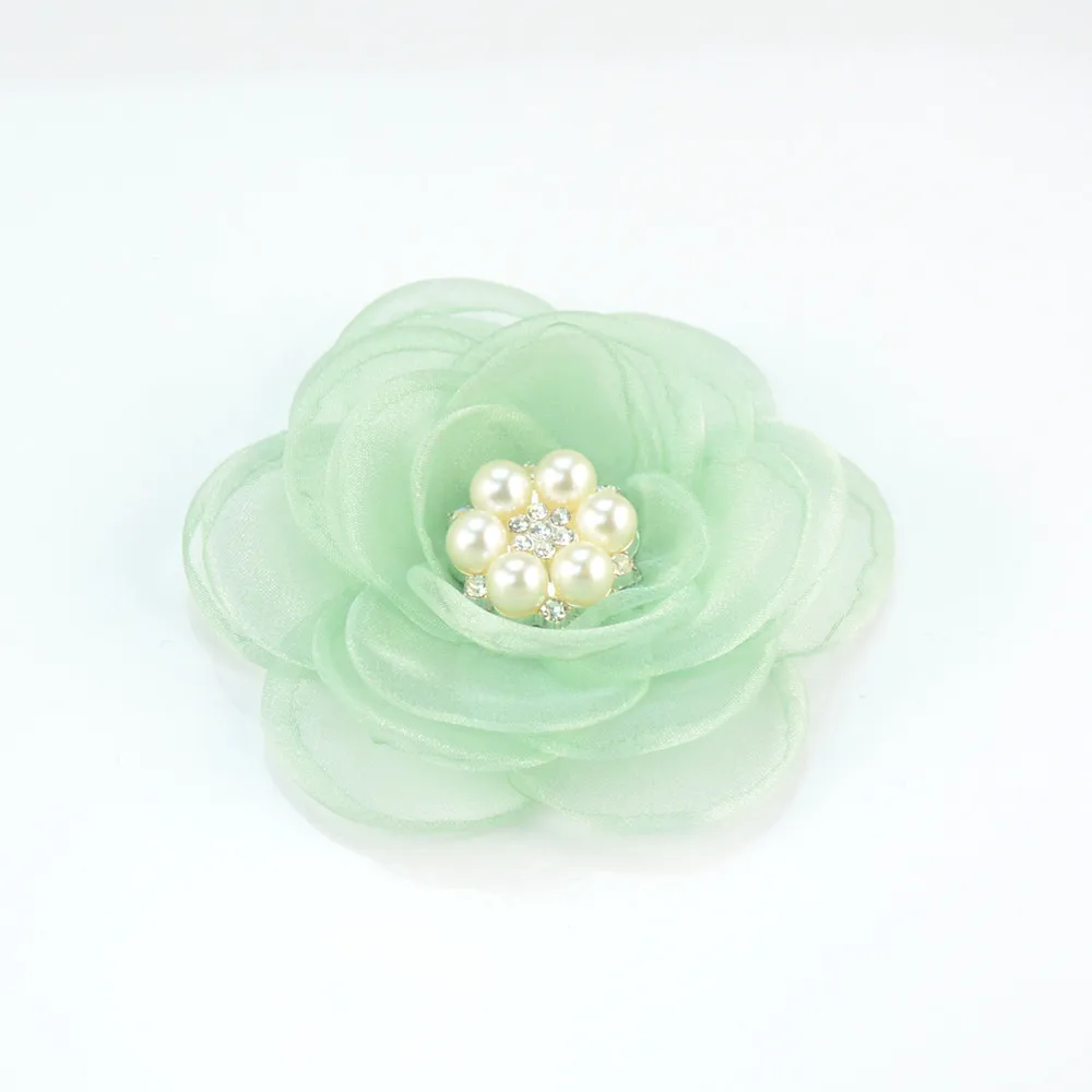 

20pcs/lot 9cm Pearl Rhinestone chiffon Flower Headbands Headwear Accessories Clothing Hair Apparel Wedding Accessories Wholesale