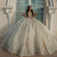 vintage ball gown wedding dress lace appliques puffy luxury bridal gowns off the shoulder royal pleat vestido de novia
