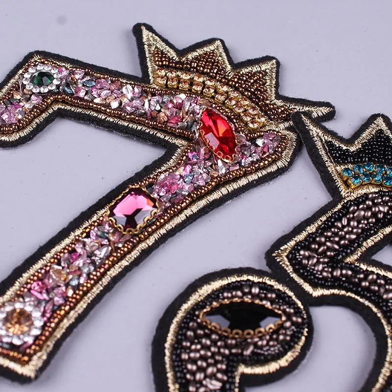 1 2 3 номер патч значки бисером Пришивные нашивки для одежды 3D стразы передачи