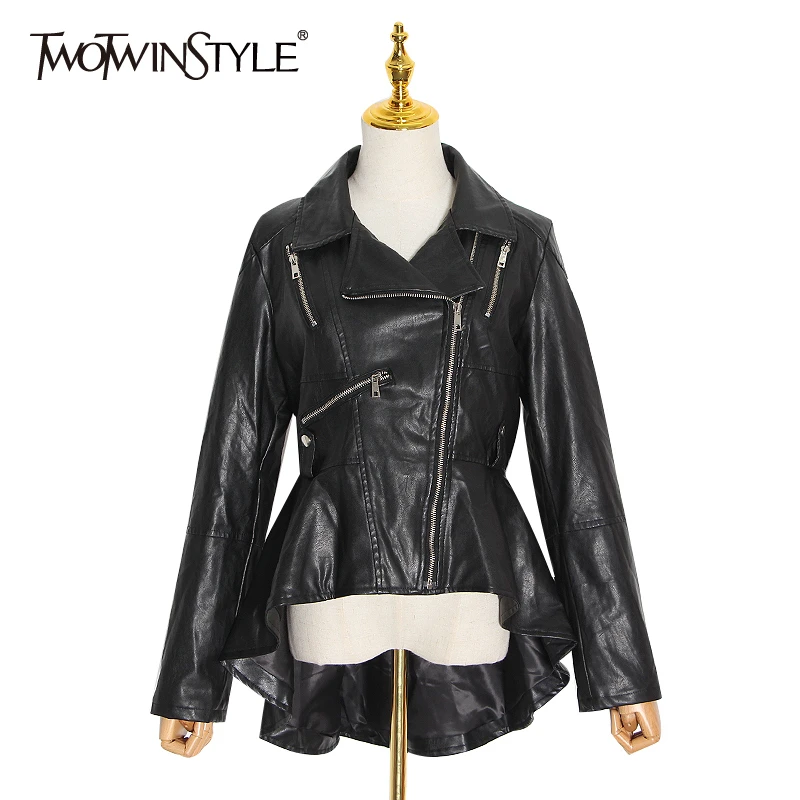 Женская куртка с длинным рукавом TWOTWINSTYLE Весенняя уличная из искусственной кожи