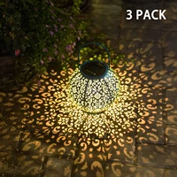 3Pcs Solar Hanging Lantern Garden Outdoor Lights Metal Iron Art Hollow Waterproof LED Table Lamp Decorative for Patio Courtyard
