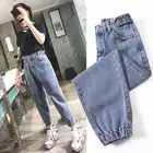 Эластичные негабаритные джинсы оверсайз женские бойфренды Большие размеры корейский стиль винтажные негабаритные джинсв свободные длинные брюки модные синие брюки женские джинсы женские брюки женские большие размеры