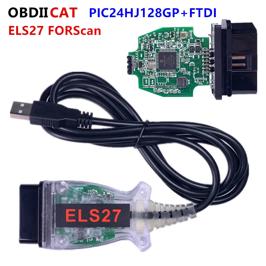 V2.3.8 ELS27 FORScan Green PCB PIC24HJ128GP + FTDI лучше чем ELM327 & J2534 Professional ELS 27 для Ma zda Pss Thru|Кабели и