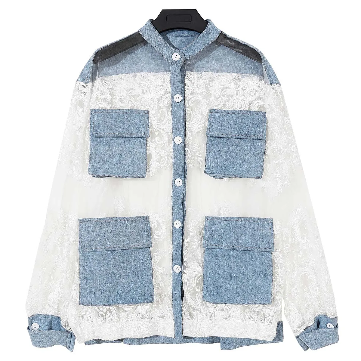 

Perspective of Lace Stitching Denim Coat Sunscreen Clothing Jacket Women Woman Jacket Jacket Denim Jacket Women Women Jacket