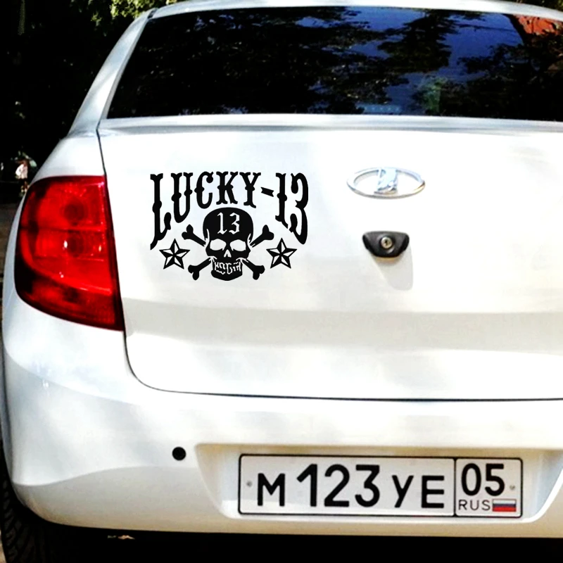 

Funny Lucky 13 & Skull Car Sticker Reflective Vinyl Car Decal Waterproof Stickers on Car Truck Bumper Rear Window