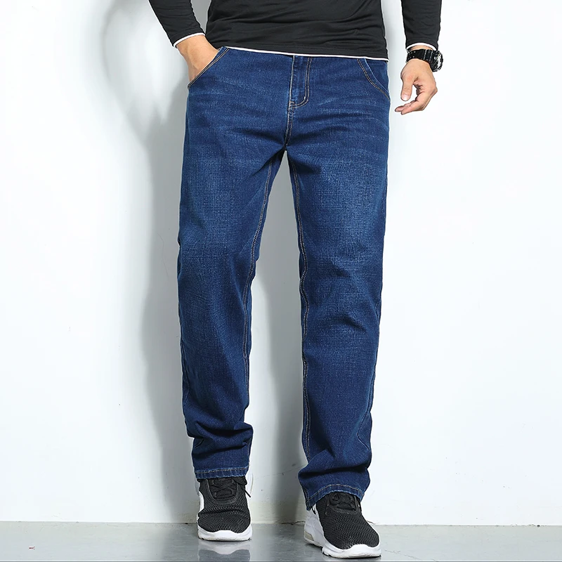 Straight Denim Trousers 2021 New Classic Men's Thick Blue Jeans Advanced Stretch Loose Male Brand Pants Plus Size 40 42 44 46