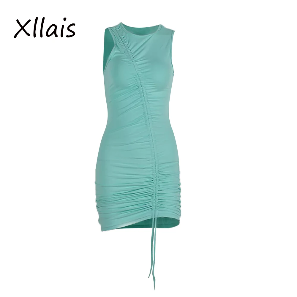 

Женское трикотажное облегающее платье XLLAIS, со шнуровкой, с рюшами, повседневная одежда, впитывающая влагу