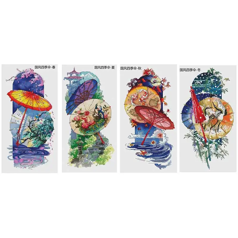 

Guofeng Four Seasons Umbrella counted 11CT 14CT 18CT Cross Stitch Sets DIY Chinese Cross-stitch Kits Embroidery Needlework