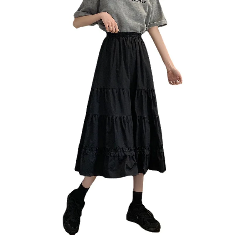 

Women's Long Cupcake Skirts 2021 Spring & Summer New Design Ruffled Solid Color Mid-length High-waisted Midi Skirt BSQ342