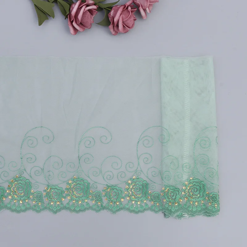 1 ярд дешевая кружевная отделка зеленый тюль вышивка ткань 21 см гипюр лента