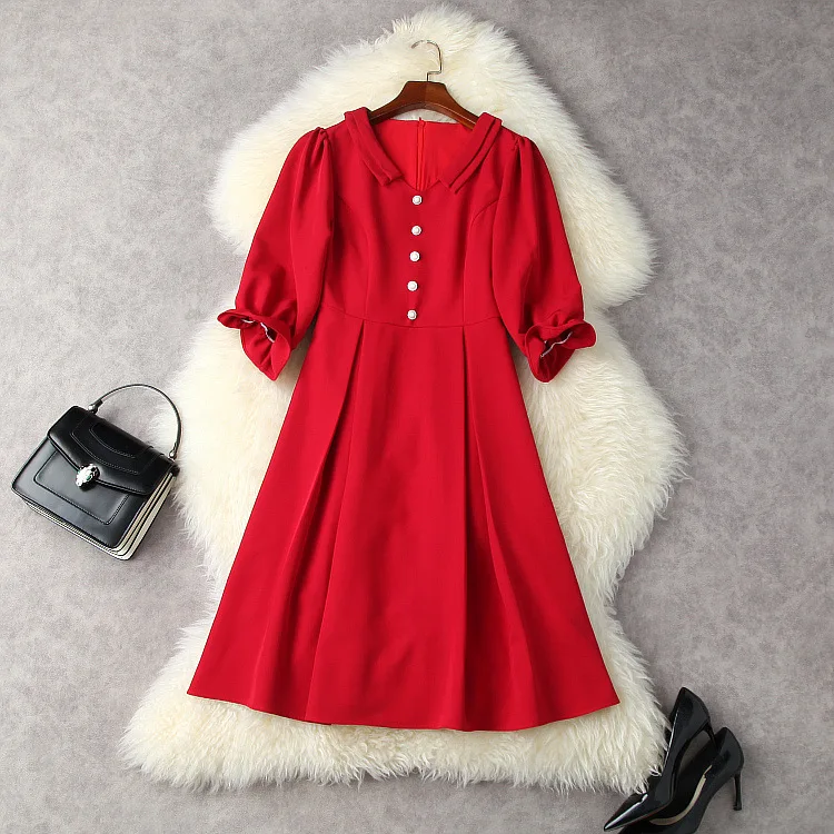 

Женское модное красное платье в европейском и американском стиле, осень 2021