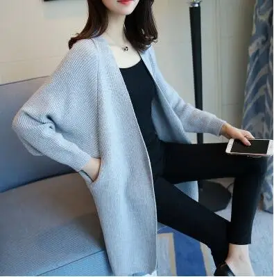 Women Long Sweater Cardigans 3XL Winter Stitch Poncho Knitting Sweater Female Over sized Shawl Cape Jacket Coat Trench Parka - Цвет: gray
