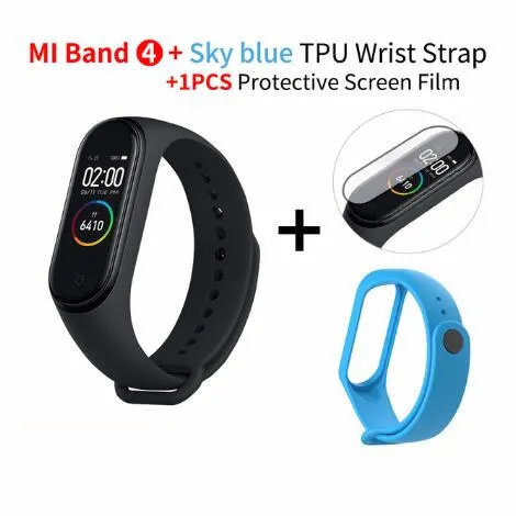 skyblue strap film Xiaomi mi Band 4 Smart mi band 3 Цвета экран браслет пульсометр фитнес музыка Bluetooth 50 м водонепроницаемый бандаж 4 - Цвет: skyblue strap film