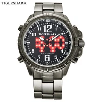 tigershark brand men watch dual time zone stainless steel strap digital quartz waterpoof wrist watch