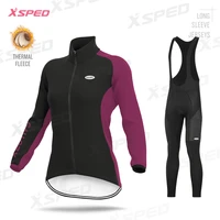 winter jacket kit cycling clothing women tight jersey set female thermal fleece long sleeve bib pants set road bike sportswear
