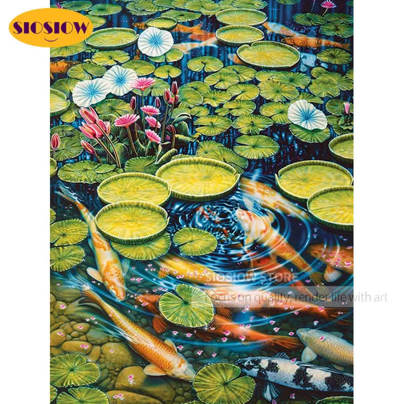 5d Diy Daimond Painting Koi Fish Carp Full Square Drill Diamond Embroidery Chinese Mosaic Cross Stitch Kits Art Craft Decor Home | Дом и сад