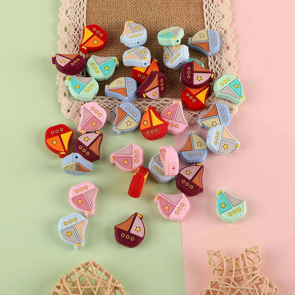 Cuentas de silicona con forma de velero para beb&eacute;, mordedor Molar, cadena de chupete, accesorios de joyer&iacute;a, 10 Uds.-1